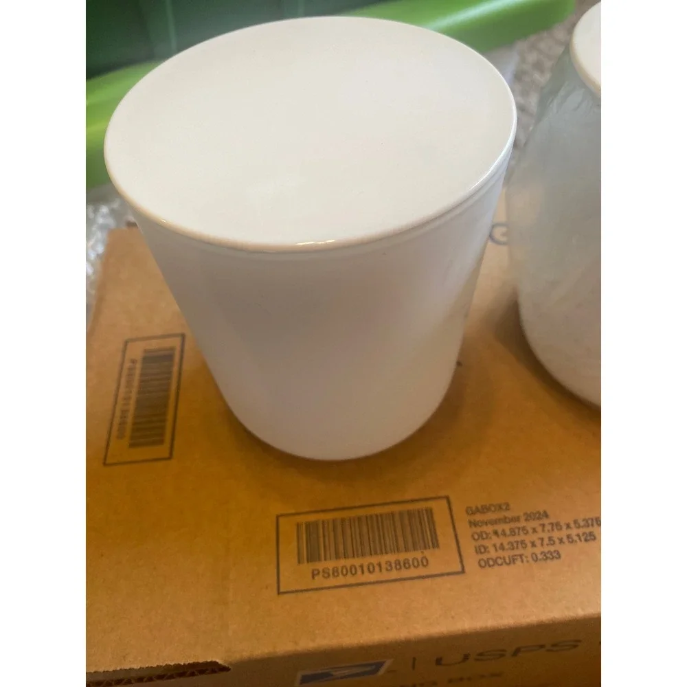 Set of 3 White Frosted Glass‎ Candle Jars with Lids 15oz Candle Making Supplies